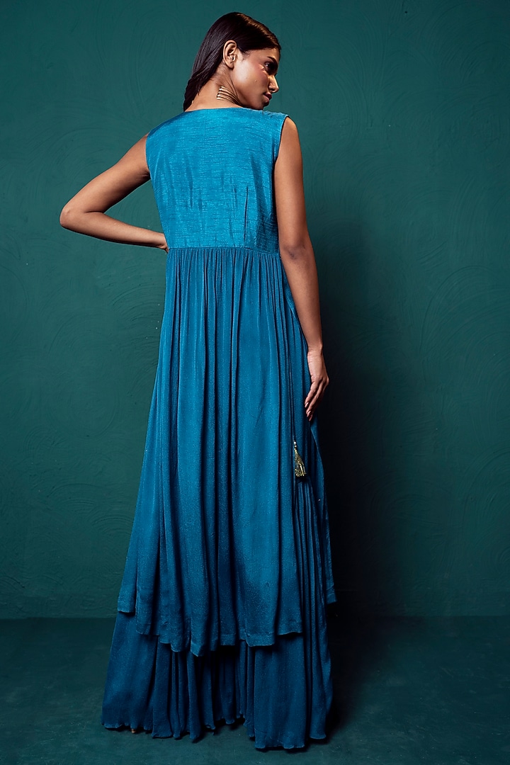 Blue Chiffon Party Wear Sharara Set by Suave by Neha & Shreya at Pernia's Pop Up Shop