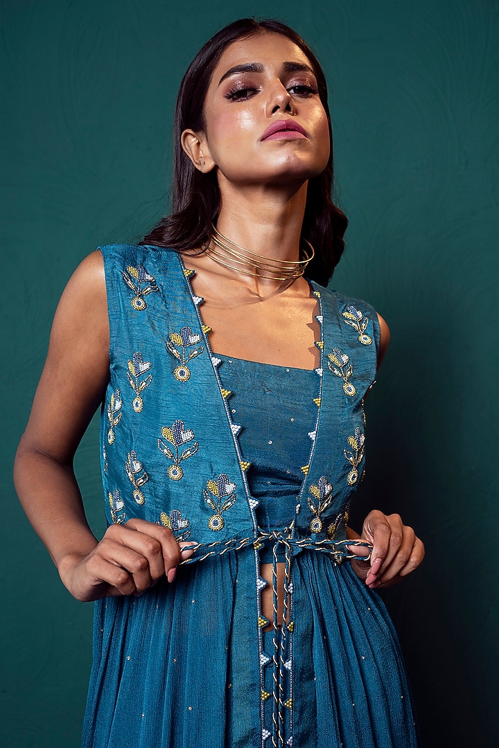Blue Chiffon Party Wear Sharara Set by Suave by Neha & Shreya at Pernia's Pop Up Shop