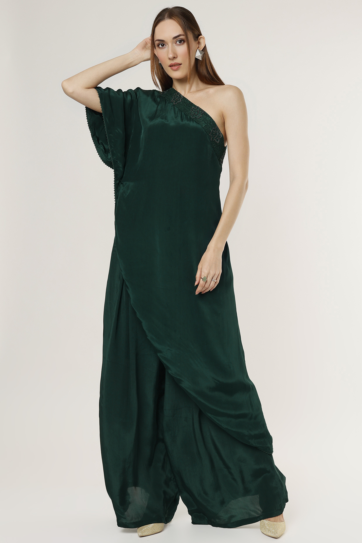 Emerald Green Crepe Tunic Set by Suave by Neha & Shreya at Pernia's Pop Up Shop