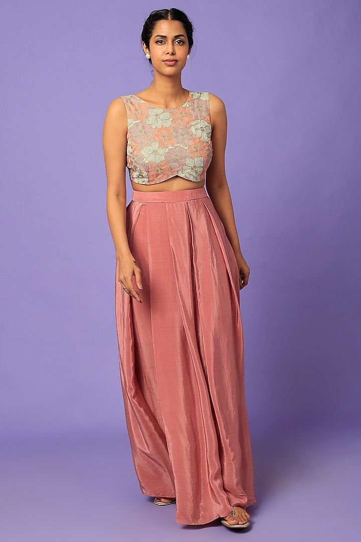 Blush Pink Crepe Overlapped Pant Set by Suave By Neha & Shreya