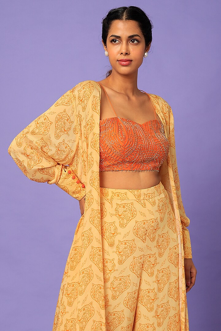 Yellow Printed Jacket Set by Suave By Neha & Shreya at Pernia's Pop Up Shop