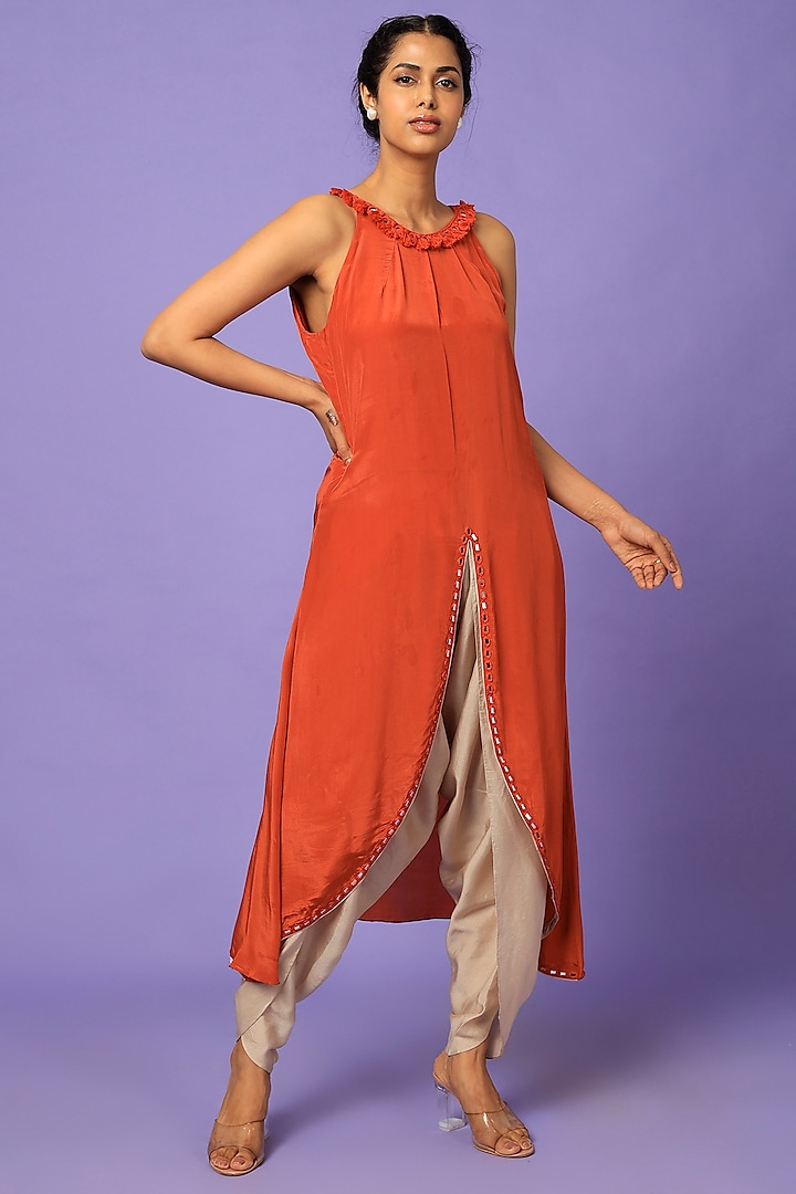 Red Mirror Embroidered Kurta Set by Suave By Neha & Shreya