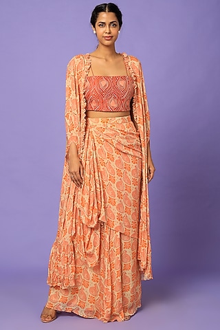 Orange Digital Printed Cape Set by Suave By Neha & Shreya
