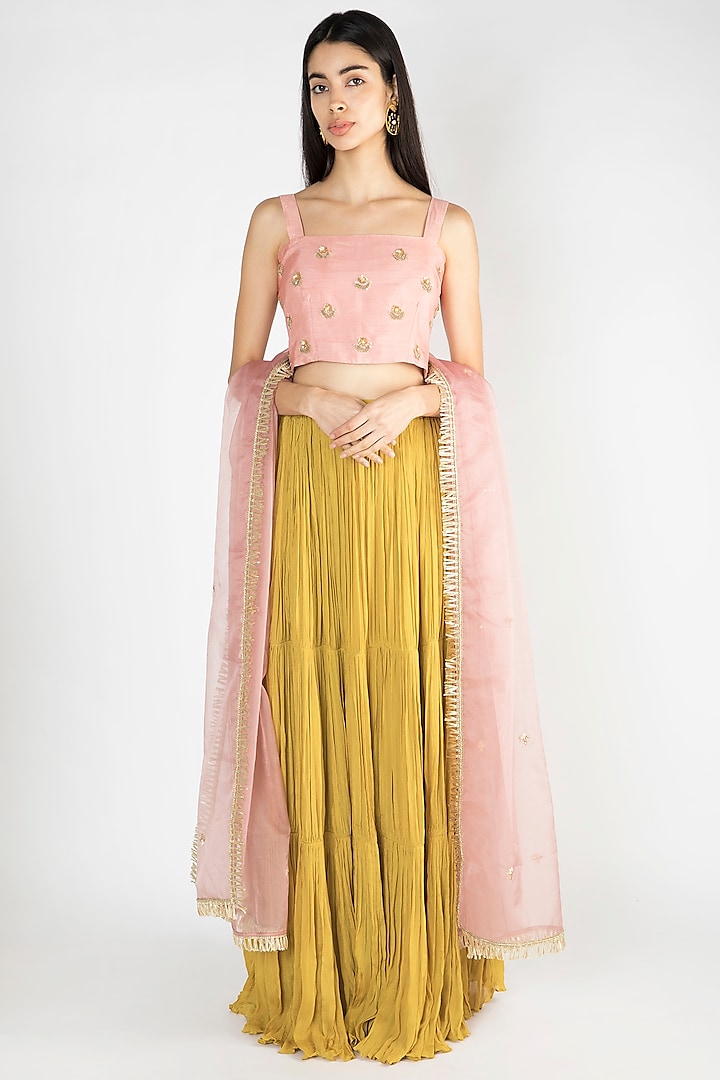 Blush Pink Embroidered Lehenga Set by Suave by Neha & Shreya