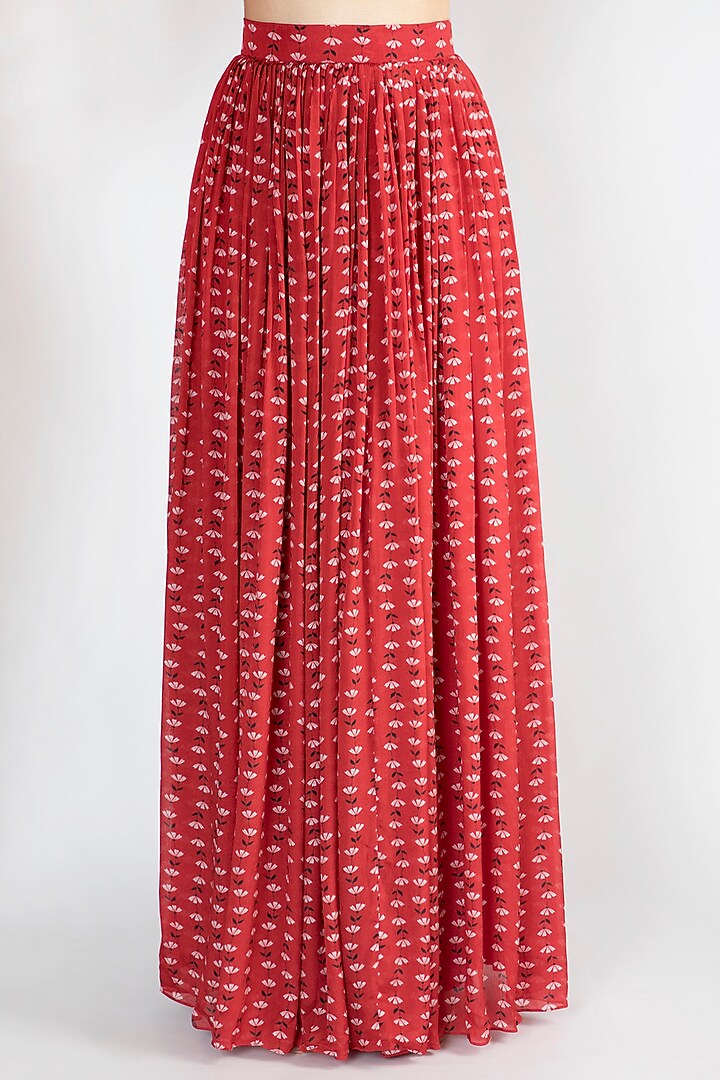 Red Embroidered Printed Top With Skirt & Jacket by Suave by Neha & Shreya at Pernia's Pop Up Shop