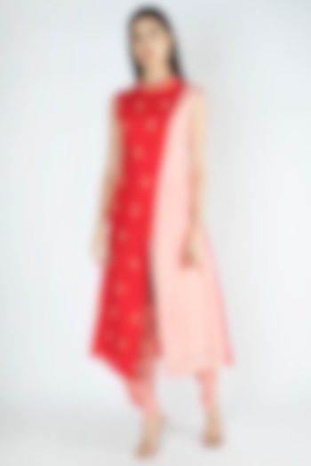 Red Embroidered Kurta With Dhoti Pants by Suave by Neha & Shreya at Pernia's Pop Up Shop