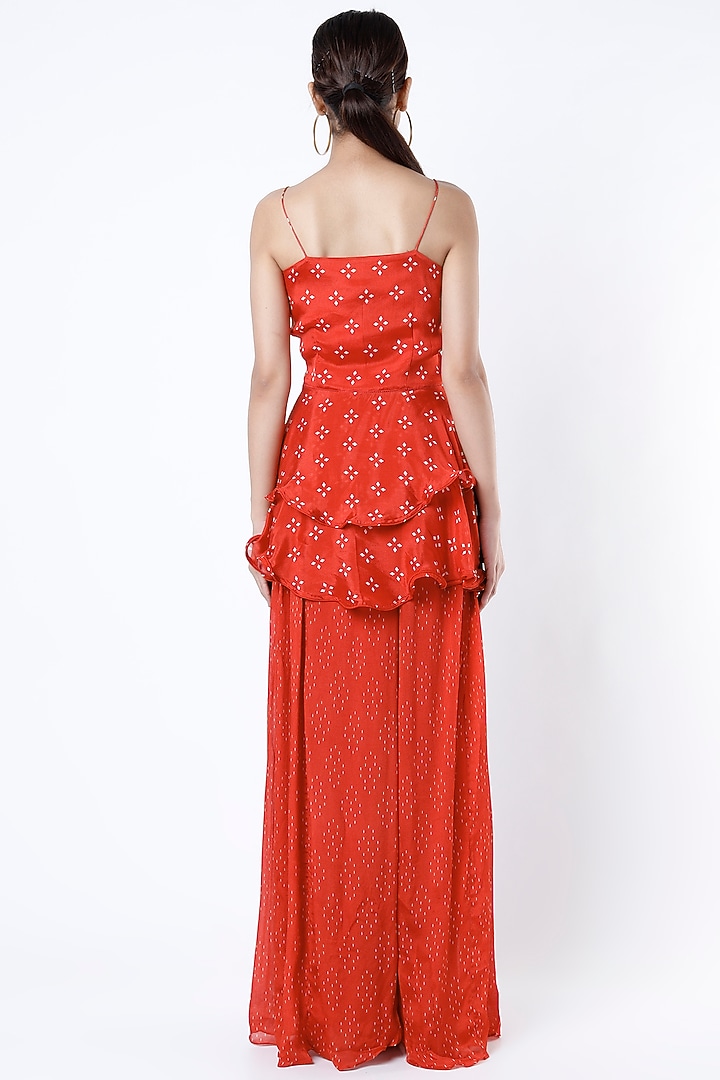 Cadmium Red Embroidered Gharara Set by Suave by Neha & Shreya at Pernia's Pop Up Shop