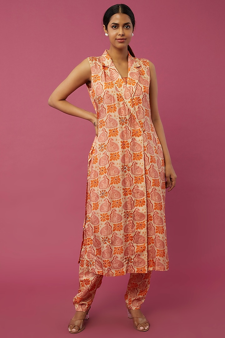 Orange Printed Jacket Set by Suave By Neha & Shreya