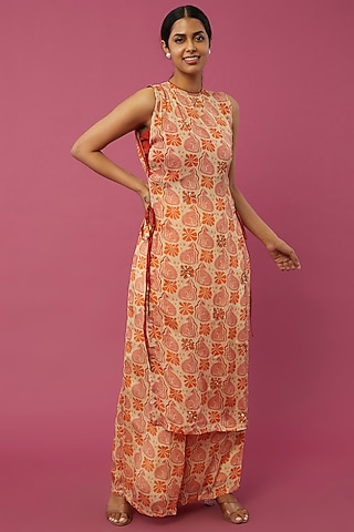 Orange Printed Kurta Set by Suave By Neha & Shreya