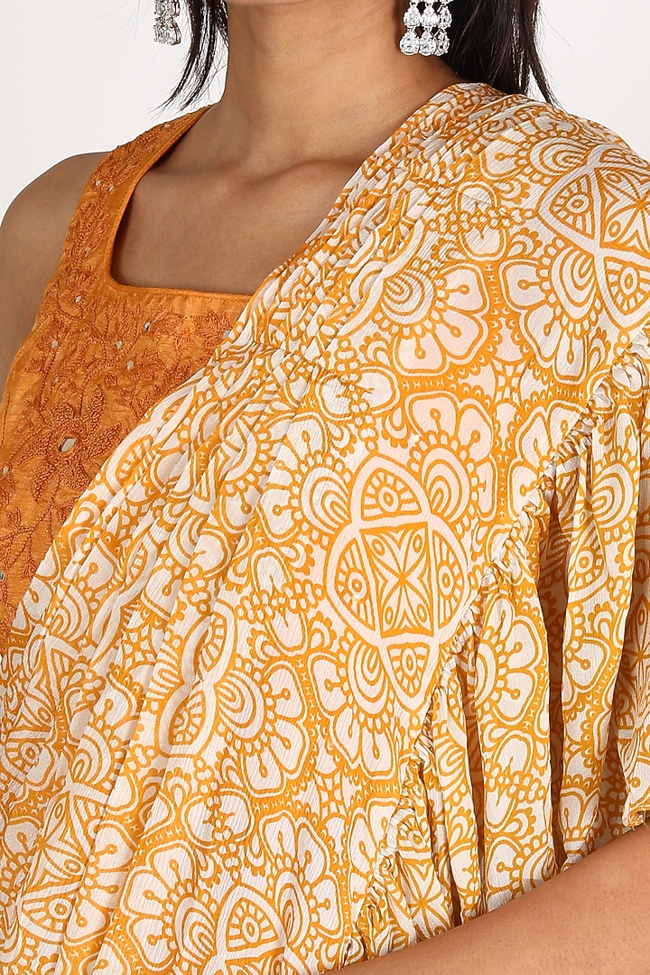Yellow & Orange Embroidered Pre-Pleated Party Wear Saree Set by Suave by Neha & Shreya at Pernia's Pop Up Shop