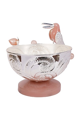 Silver Plated Toucan Bird Round Bowl by Siansh by Sunita Aggarwal