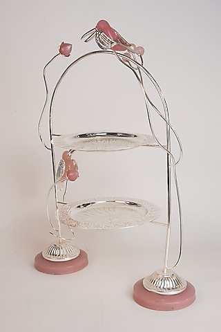 Silver Plated Toucan Bird 2- Tier Lotus Platter by Siansh by Sunita Aggarwal