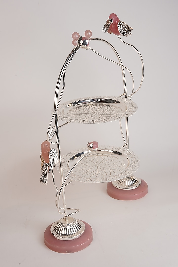 Silver Plated Toucan Bird 2- Tier Lotus Platter by Siansh by Sunita Aggarwal at Pernia's Pop Up Shop