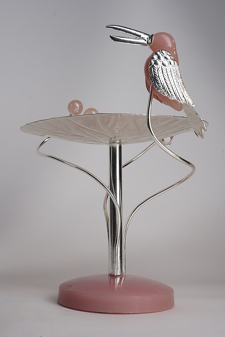 Silver Plated Toucan Standing Bird Lotus Platter by Siansh by Sunita Aggarwal