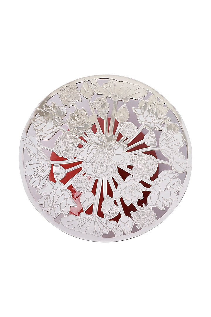 Silver Plated Round Etching Platter by Siansh by Sunita Aggarwal at Pernia's Pop Up Shop