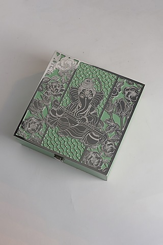 Silver Brass & Deco Wood Ganesha Etching Box by Siansh by Sunita Aggarwal