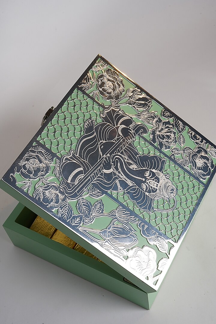 Silver Brass & Deco Wood Ganesha Etching Box by Siansh by Sunita Aggarwal at Pernia's Pop Up Shop