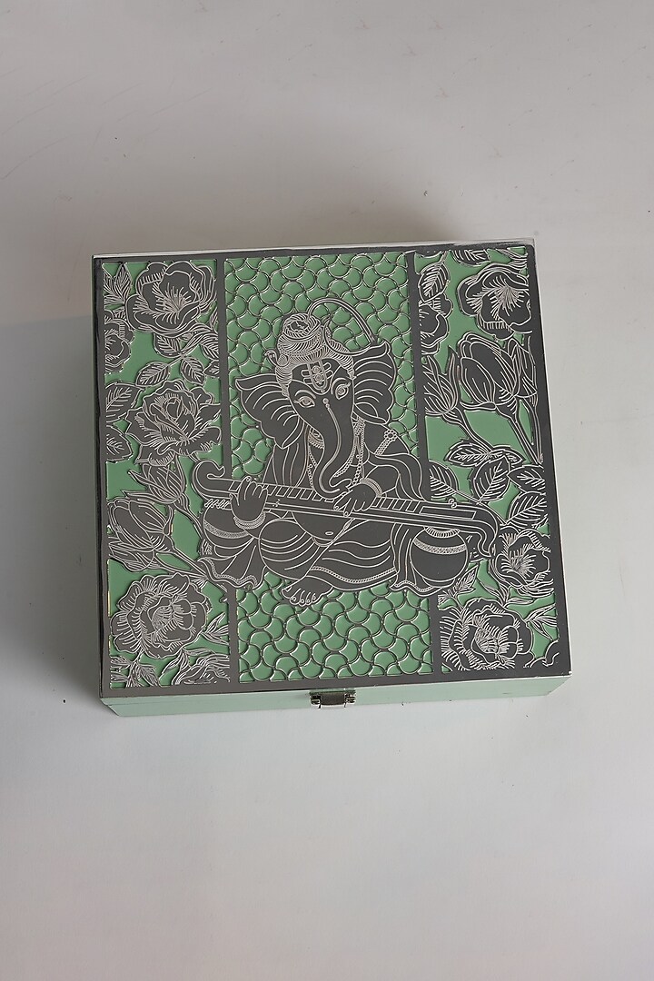 Silver Brass & Deco Wood Ganesha Etching Box by Siansh by Sunita Aggarwal at Pernia's Pop Up Shop