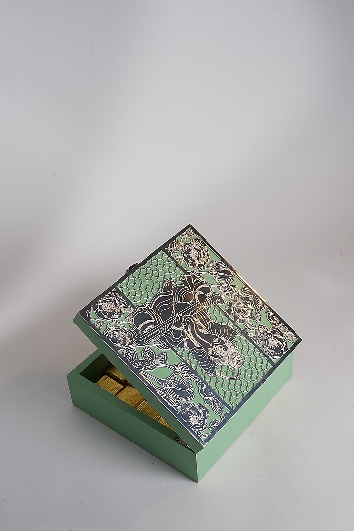 Silver Brass & Deco Wood Ganesha Etching Box by Siansh by Sunita Aggarwal at Pernia's Pop Up Shop