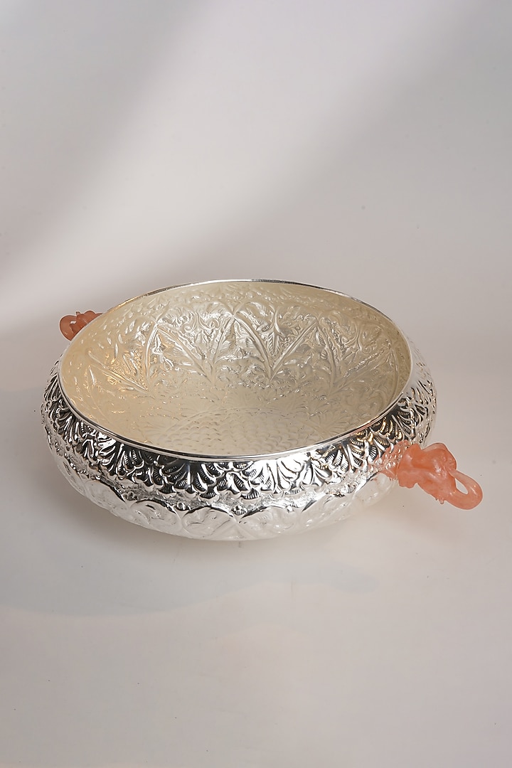 Silver Brass & Resin Elephant Etching Urli by Siansh by Sunita Aggarwal at Pernia's Pop Up Shop