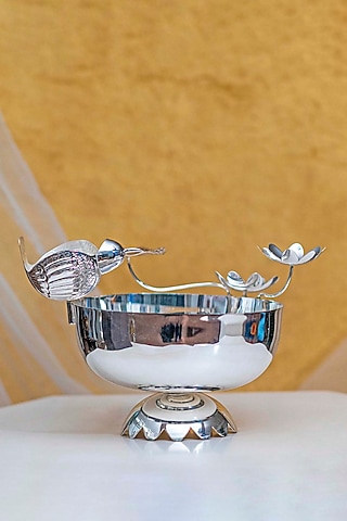 Silver Brass Floral Urli by Siansh by Sunita Aggarwal