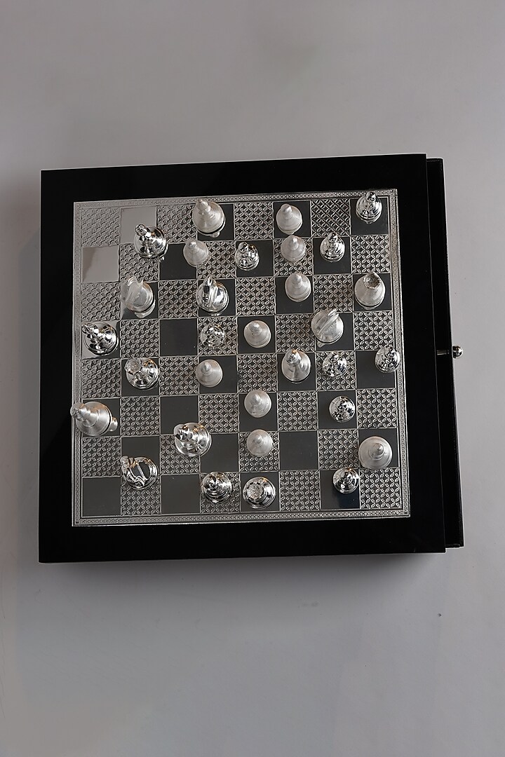 Silver Brass & Deco Wood Chess Game by Siansh by Sunita Aggarwal at Pernia's Pop Up Shop