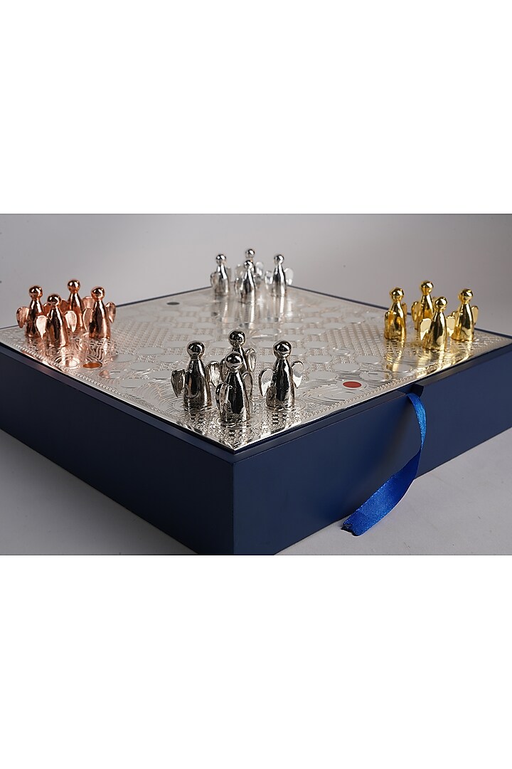 Silver Brass & Deco Wood Ludo Game by Siansh by Sunita Aggarwal at Pernia's Pop Up Shop