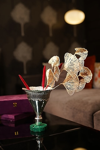 Silver Brass & Resin Floral Vase by Siansh by Sunita Aggarwal