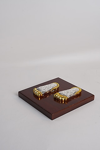 Silver Brass & Deco Wood Mahalaxmi Charan Showpiece by Siansh by Sunita Aggarwal