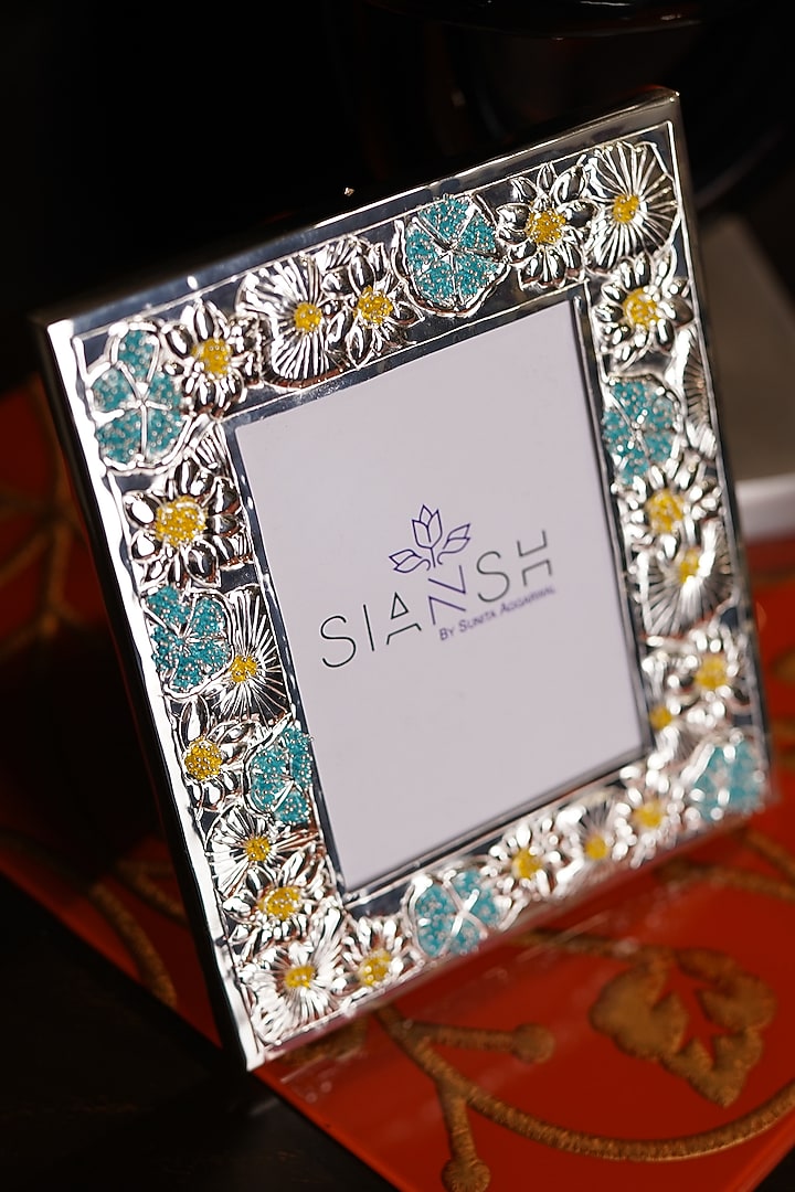 Silver Brass & Semi Precious Stone Photo Frame by Siansh by Sunita Aggarwal at Pernia's Pop Up Shop