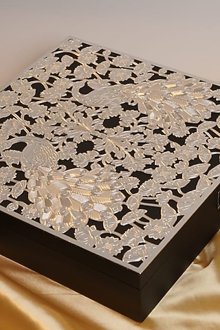 Silver Brass & Deco Wood Jali Box by Siansh by Sunita Aggarwal