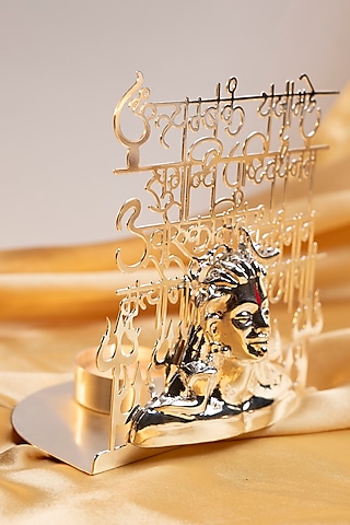 Silver Brass Maha Mrityunjay Tea Light Holder by Siansh by Sunita Aggarwal
