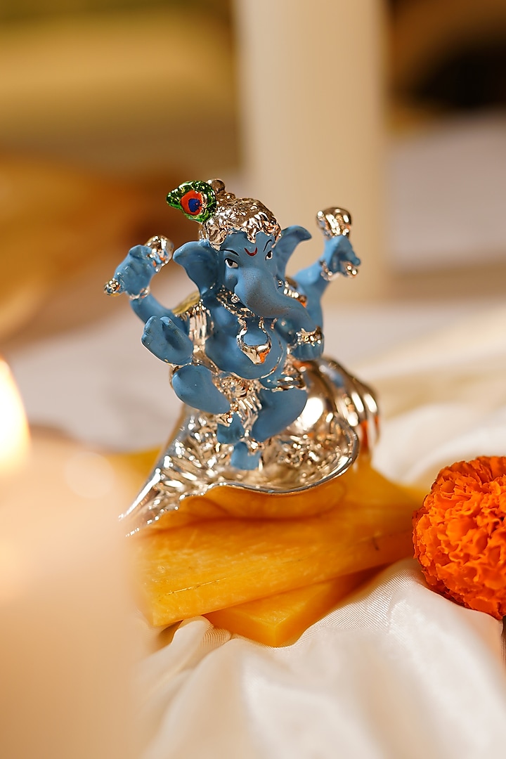 Silver & Blue Resin Lord Ganesha Idol by Siansh by Sunita Aggarwal
