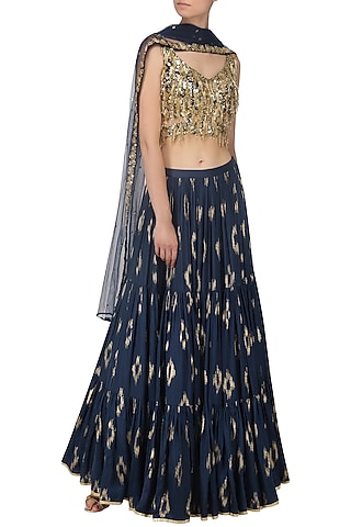 Navy Blue Embroidered Lehenga Set by Salian by Anushree