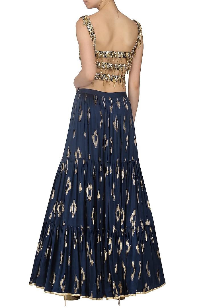 Navy blue embroidered lehenga set available only at Pernia's Pop Up Shop.