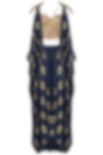 Navy blue embroidered jacket, corset and palazzo pants set available only at Pernia's Pop Up Shop.