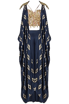 Navy blue embroidered jacket, corset and palazzo pants set available ...