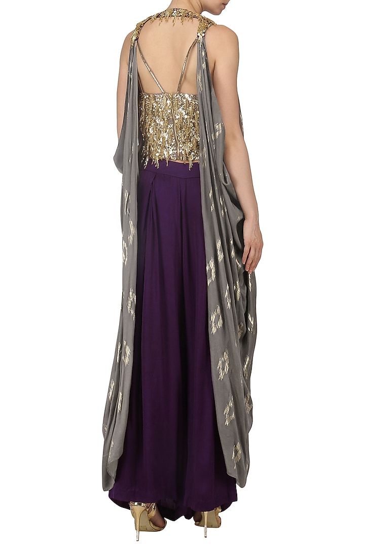Mud grey embroidered jacket, corset and palazzo pants set available only at Pernia's Pop Up Shop.
