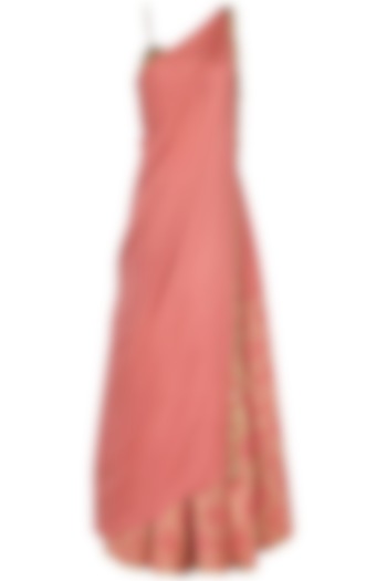 Coral pink foil print and embroidered lehenga set available only at Pernia's Pop Up Shop.