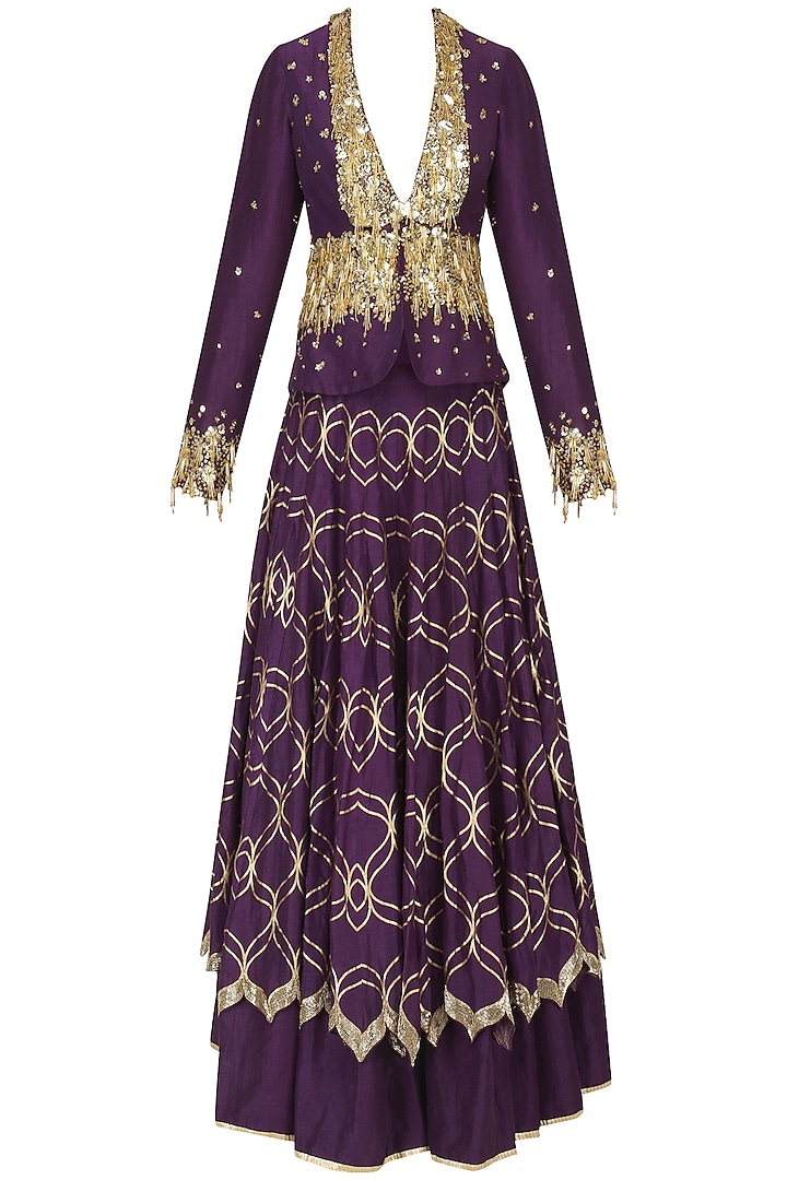Purple Embroidered Double Layered Lehenga Skirt with Jacket by Salian by Anushree