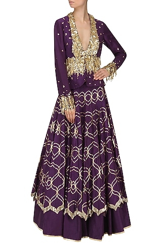 Purple Embroidered Double Layered Lehenga Skirt with Jacket by Salian by Anushree