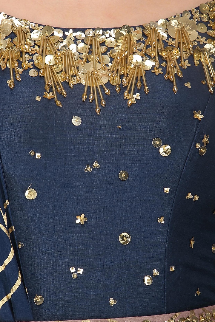 Navy blue embroidered anarkali gown set available only at Pernia's Pop Up Shop.