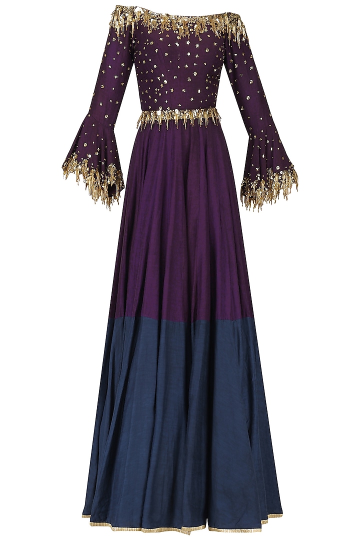 Purple Embroidered Anarkali Gown Set by Salian by Anushree