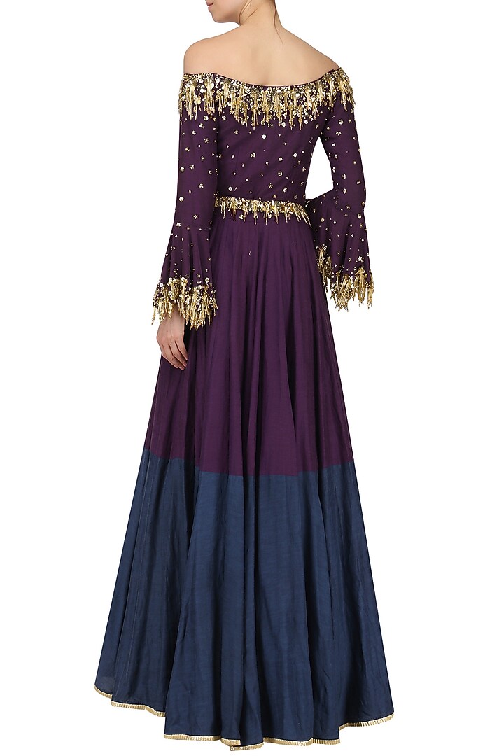 Purple embroidered anarkali gown set available only at Pernia's Pop Up Shop.