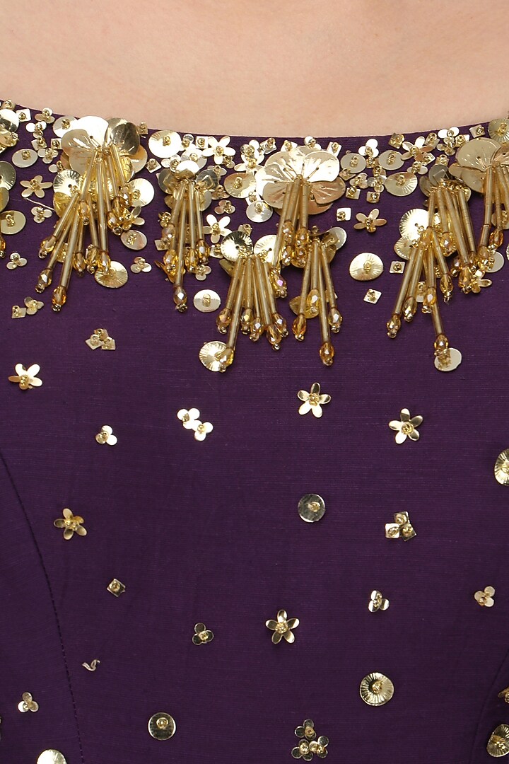 Purple embroidered anarkali gown set available only at Pernia's Pop Up Shop.