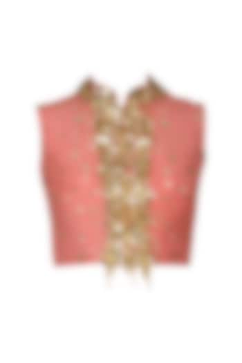 Coral Pink Embroidered Crop Top by Salian by Anushree