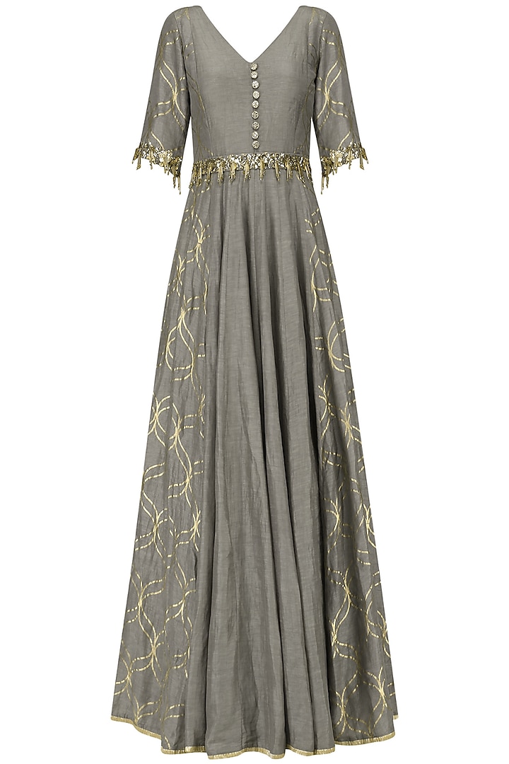 Mud Grey Embroidered Anarkali Gown by Salian by Anushree