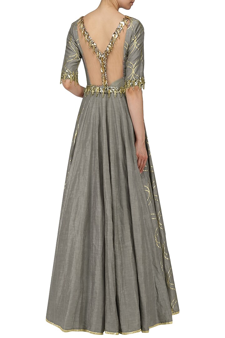 Mud grey embroidered anarkali gown available only at Pernia's Pop Up Shop.