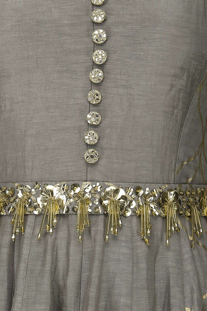 Mud grey embroidered anarkali gown available only at Pernia's Pop Up Shop.