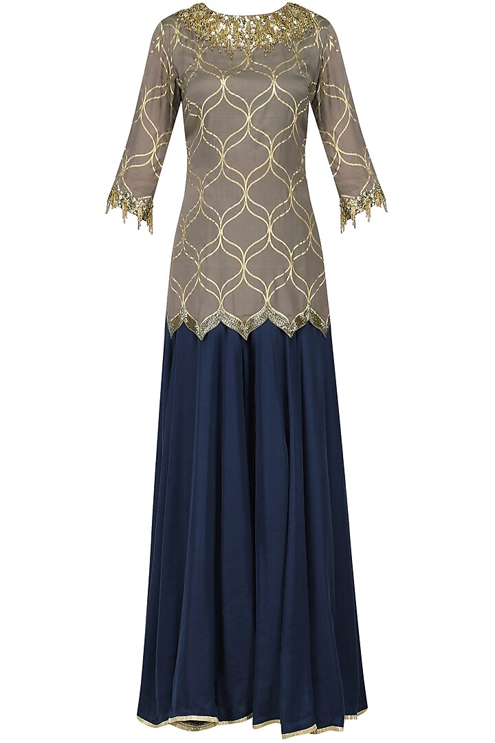 Mud grey embroidered kurta with palazzo pants available only at Pernia ...